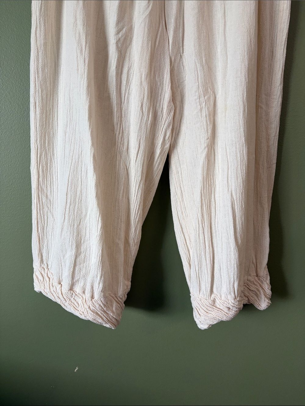 Oh My Gauze 100% Cotton Ivory Off White Pull On Flowy Cropped Pants Sz 3 XXL - Picture 3 of 7